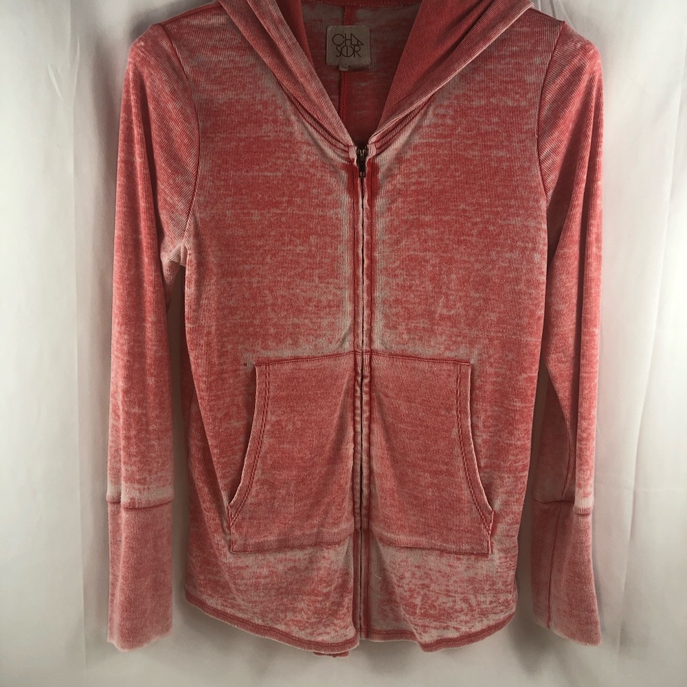 Chaser women’s size M lightweight ribbed pink zip up hoodie with dyed Affects